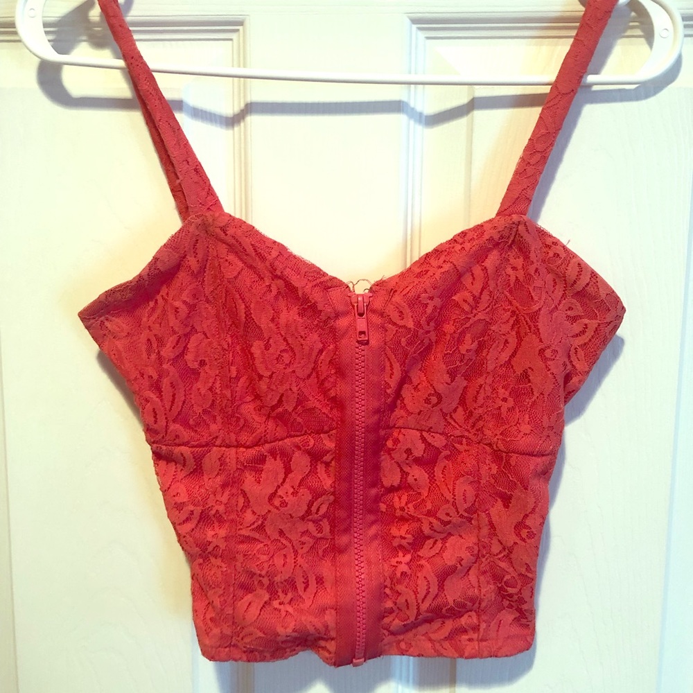 Pink lace zip-up crop top 💖